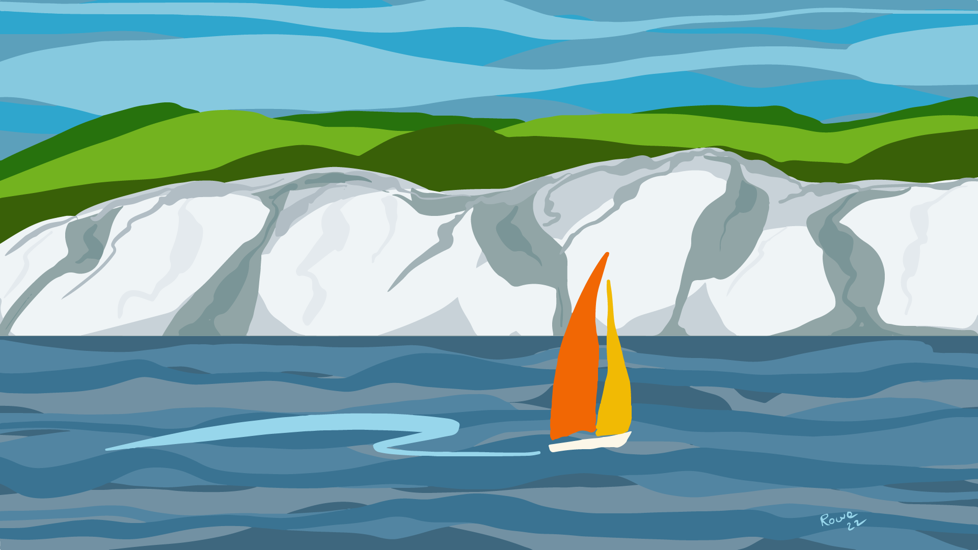 Dover cliffs with sailing boat